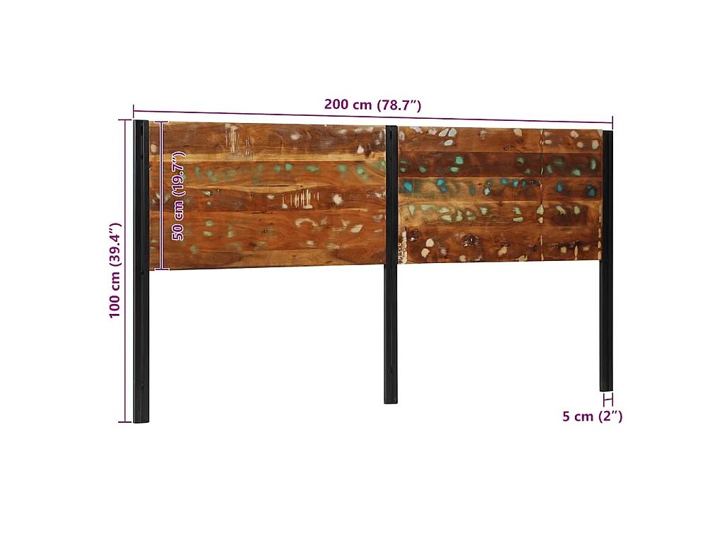 Tête de lit 200 cm bois massif récupéré et fer