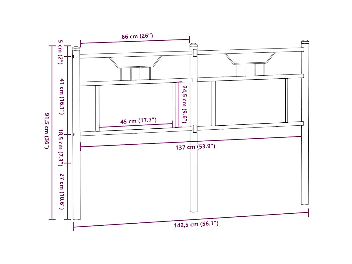 Hoofdeinde 137 cm spaanplaat 137 cm gerookt eikenhout en staal
