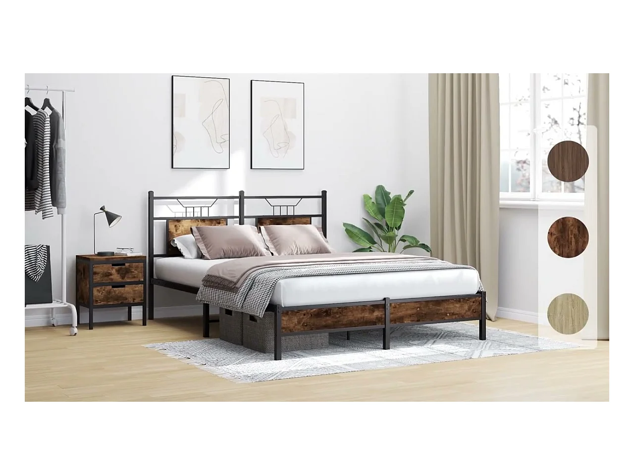 Tête de lit chêne fumé 137 cm bois d'ingénierie et acier