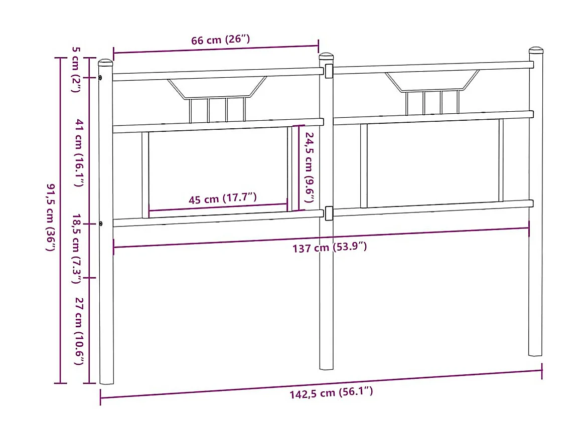 Tête de lit chêne fumé 137 cm bois d'ingénierie et acier