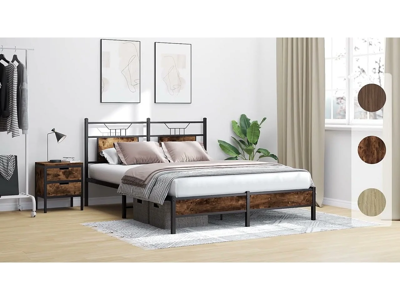 Tête de lit chêne fumé 137 cm bois d'ingénierie et acier