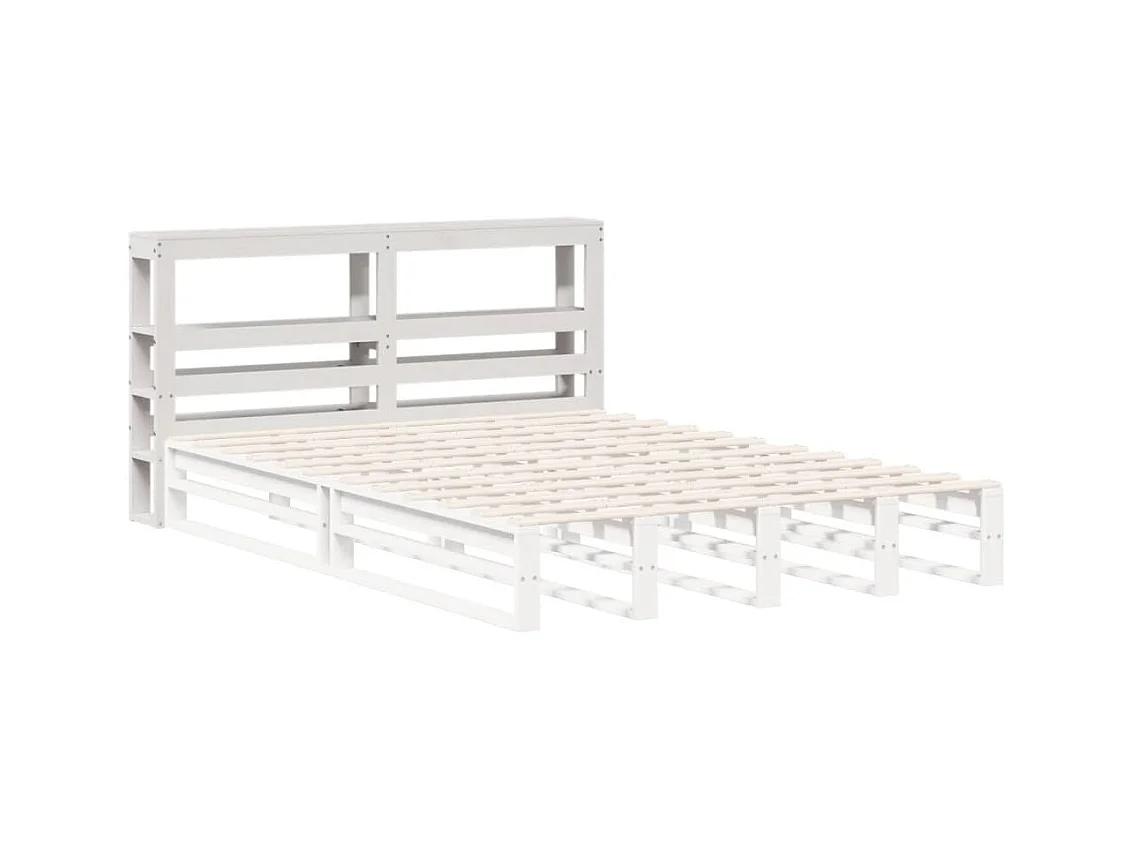 Testiera con Ripiani Bianca 160 cm in Legno Massello di Pino