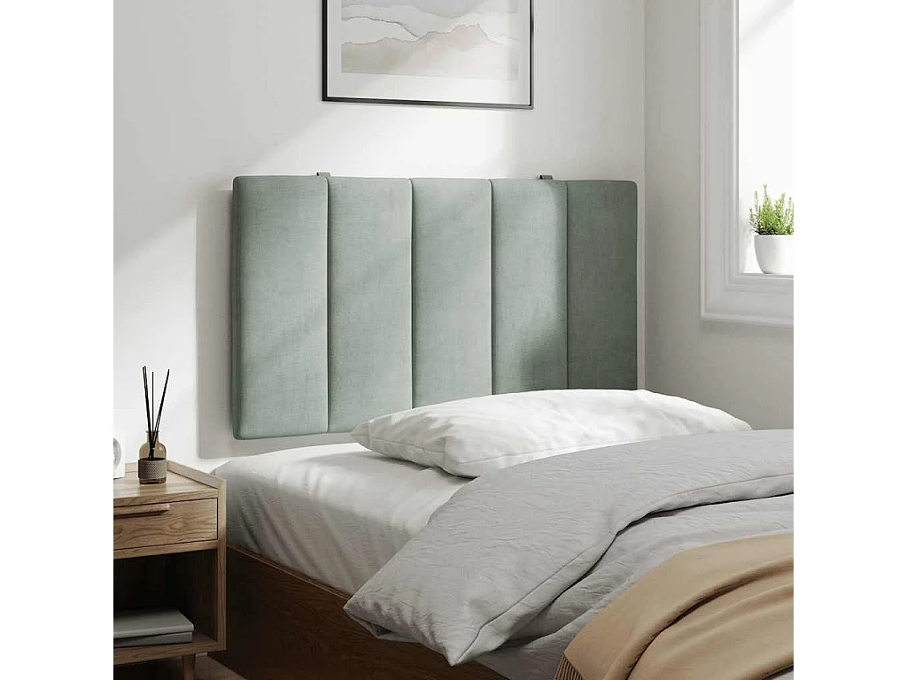 Hoofdbordkussen "Hanko" 80 cm fluweel lichtgrijs