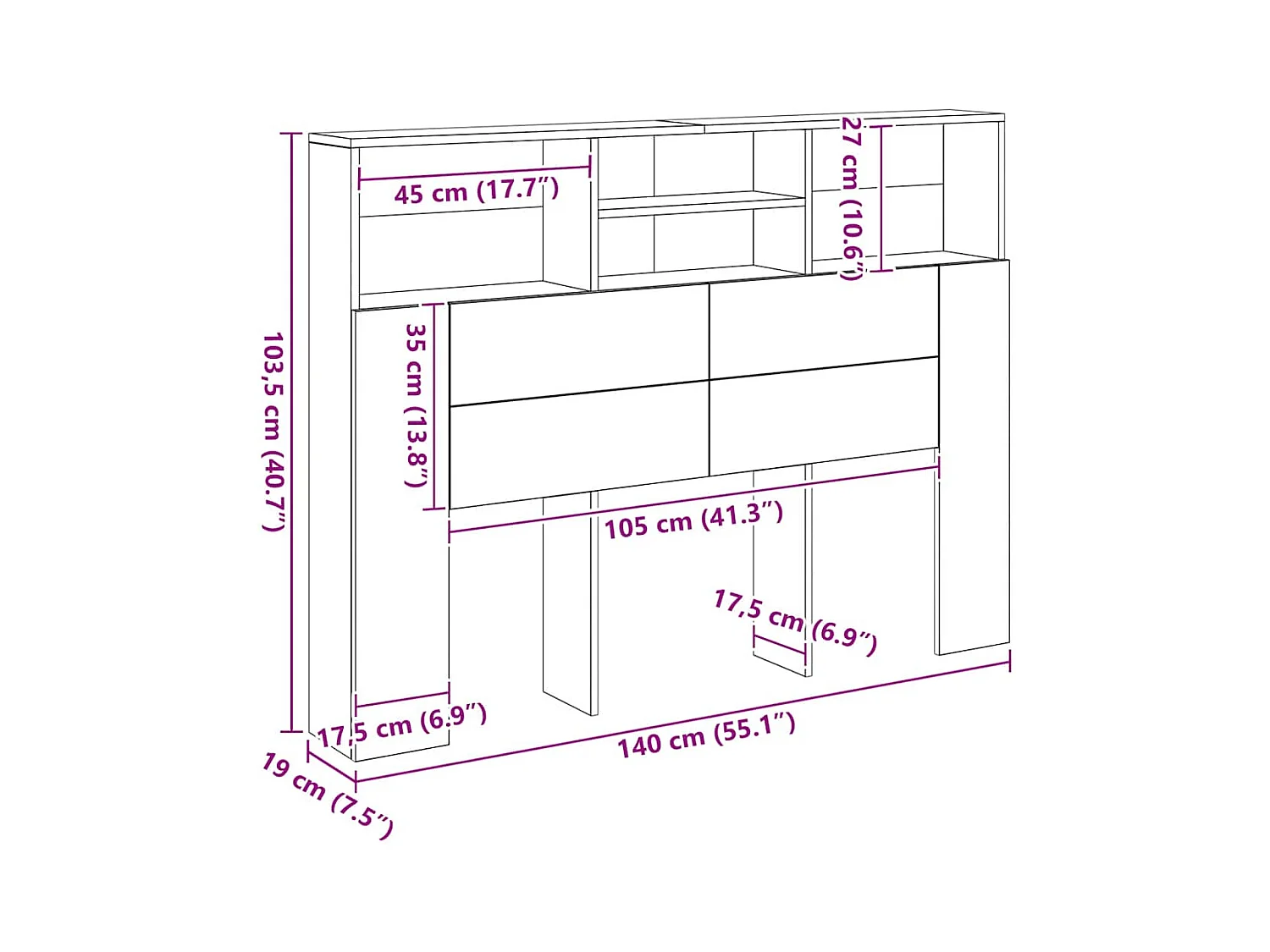 Armoire de tête de lit chêne artisanal 140x19x103,5 cm