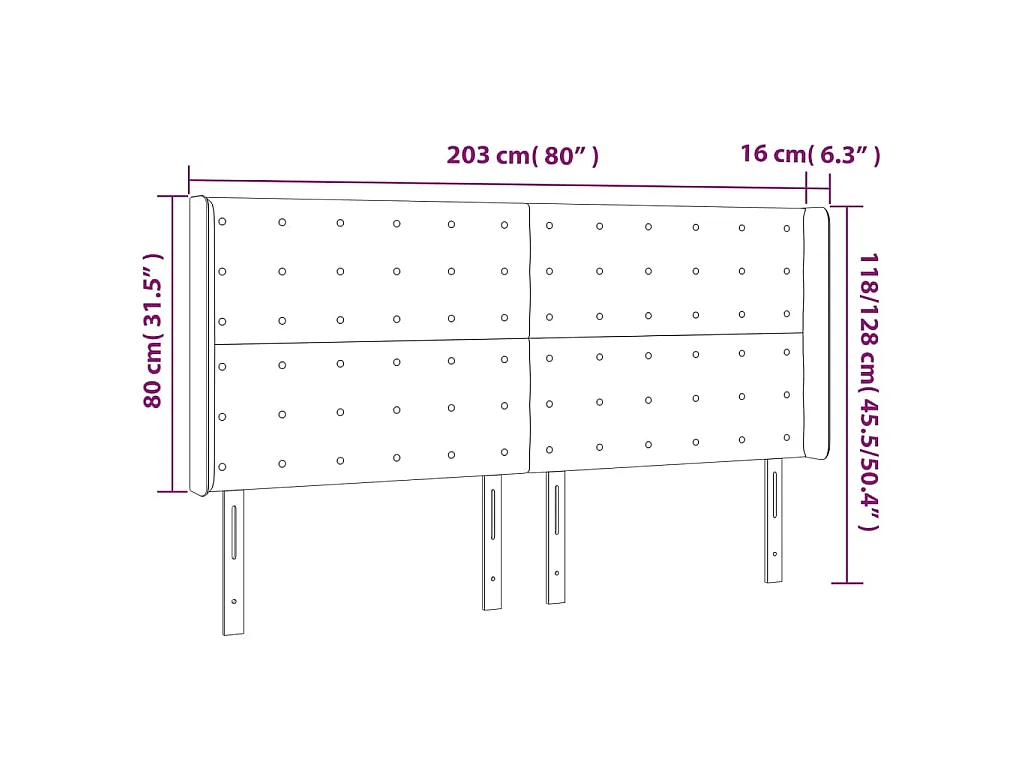 Hoofdbord LED 203x16x118/128 cm stof crèmekleurig