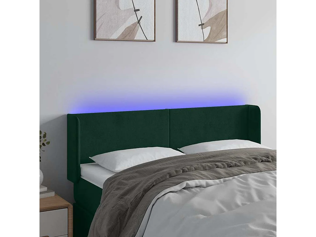 Tête de lit à LED Vert foncé 147x16x78/88 cm Velours