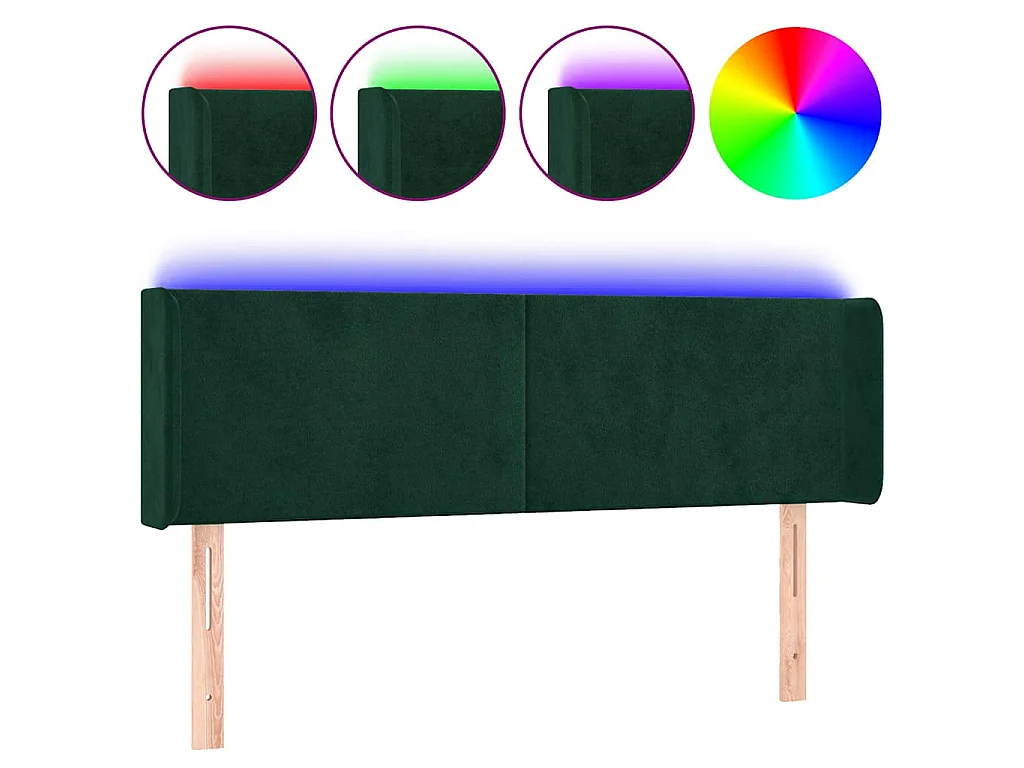 Tête de lit à LED Vert foncé 147x16x78/88 cm Velours