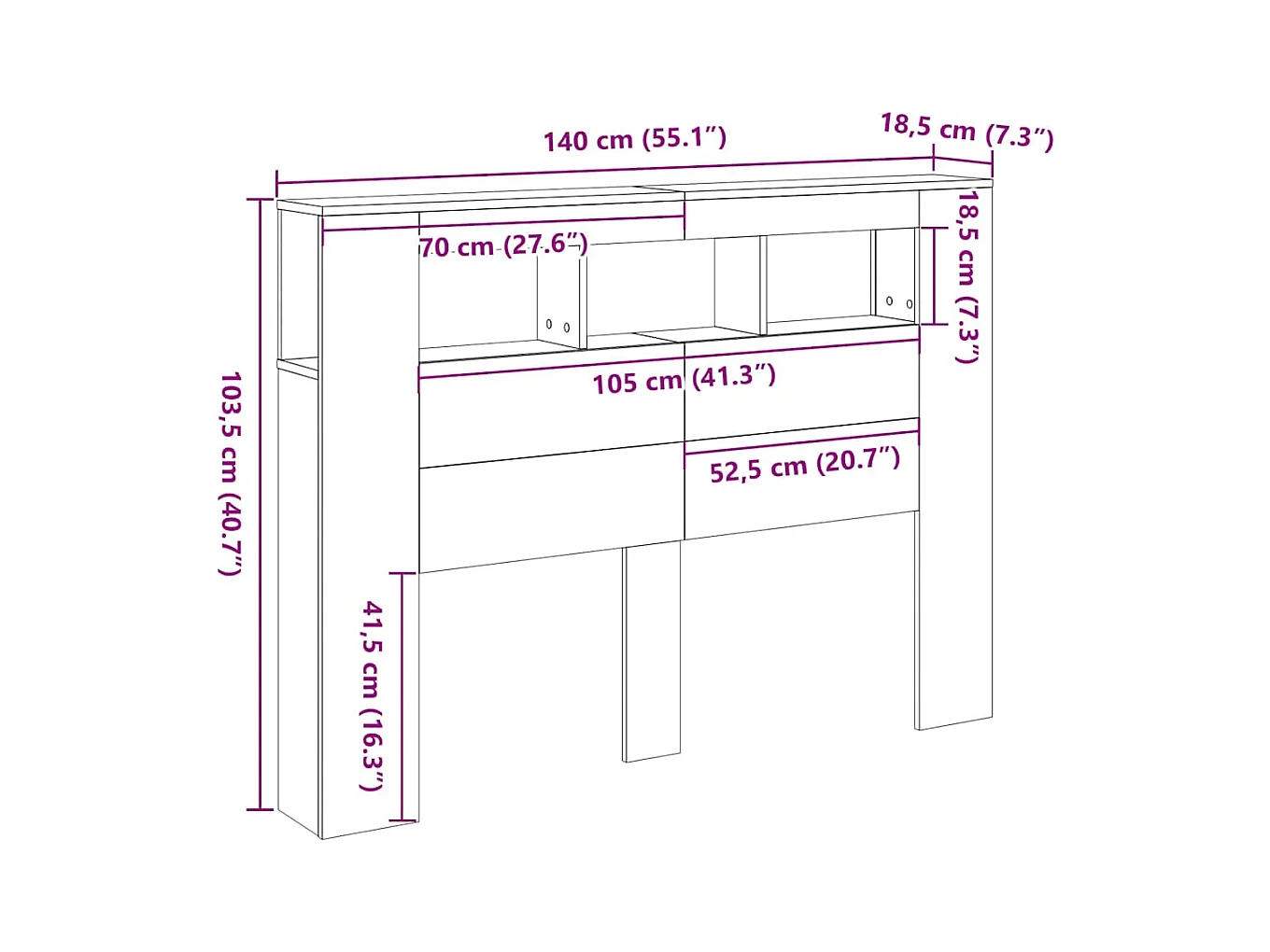 Tête de lit à LED vieux bois 140x18,5x103,5cm bois d'ingénierie