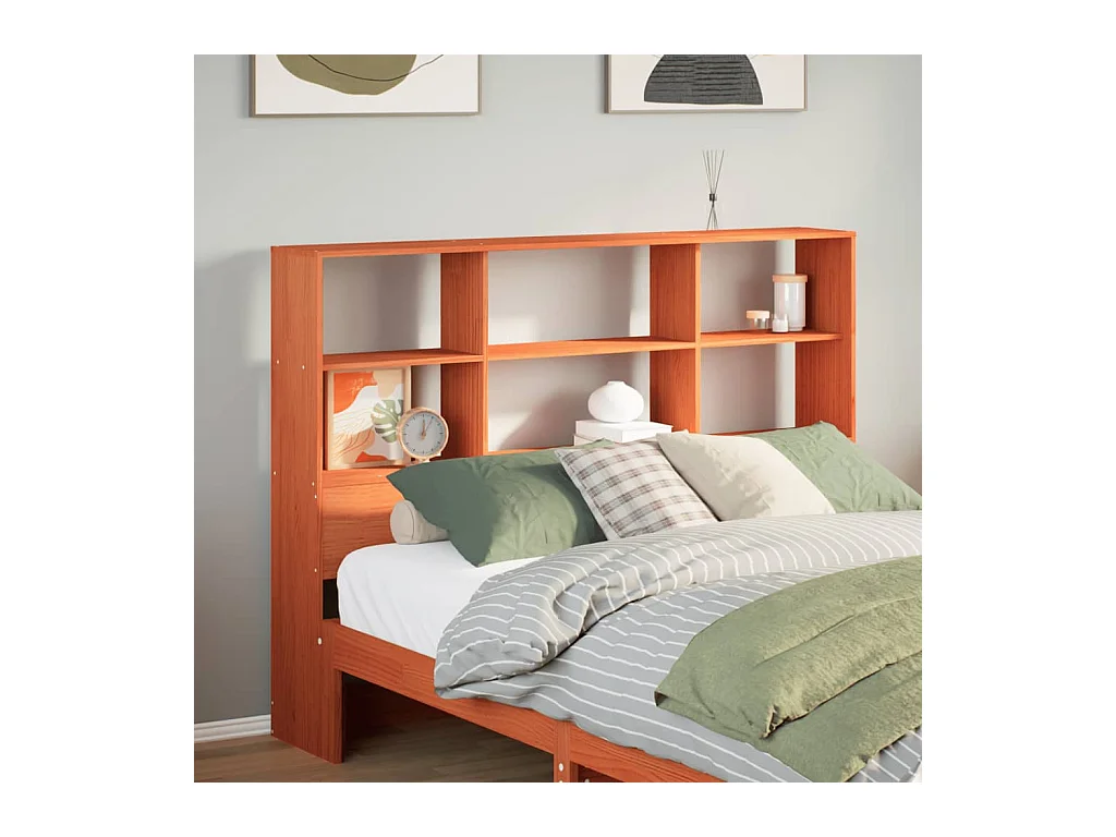 Tête de lit avec rangement cire marron 150cm bois massif de pin