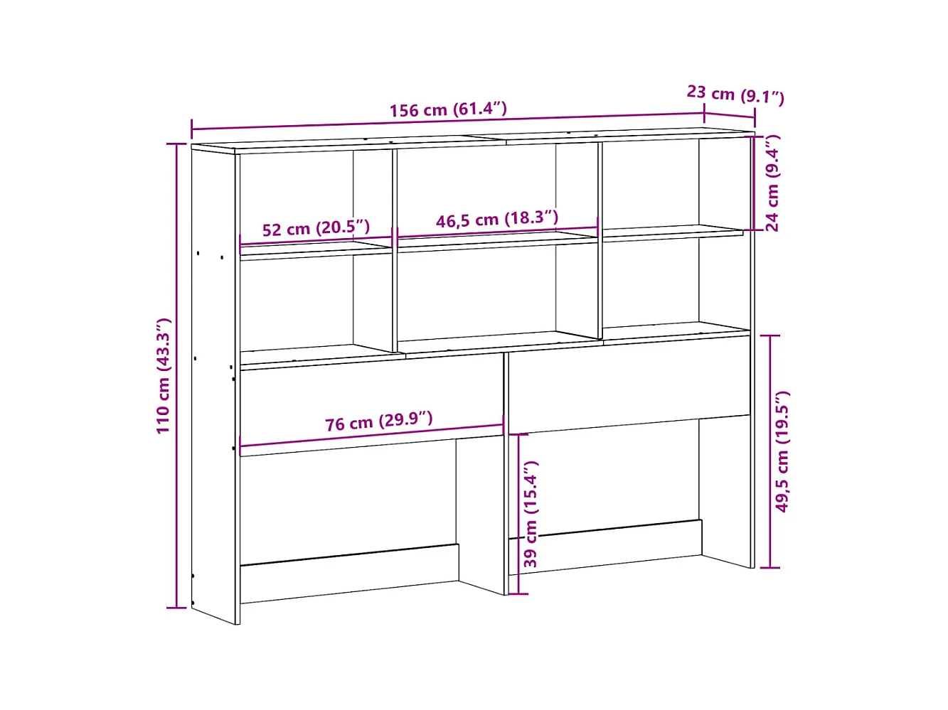 Tête de lit avec rangement cire marron 150cm bois massif de pin