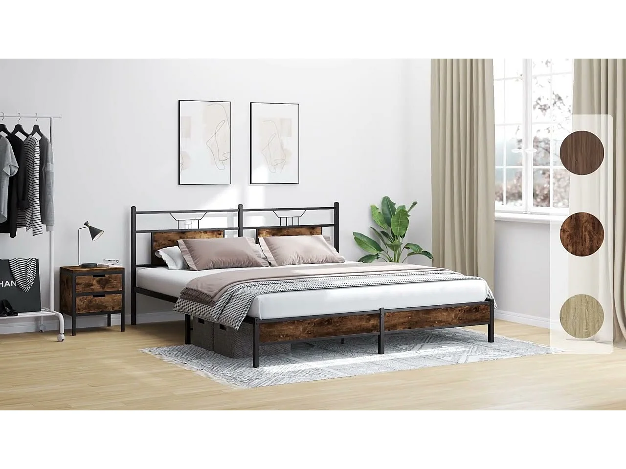 Kopfteil Räuchereiche 200 cm Holzwerkstoff und Stahl