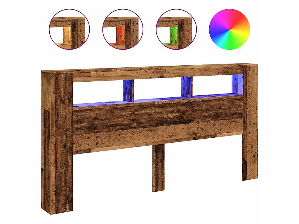 Tête de lit à LED vieux bois 200x18,5x103,5cm bois d'ingénierie