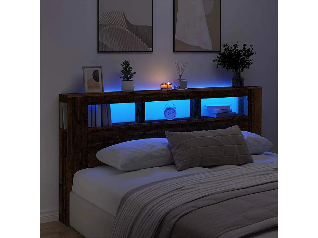 Tête de lit à LED vieux bois 200x18,5x103,5cm bois d'ingénierie
