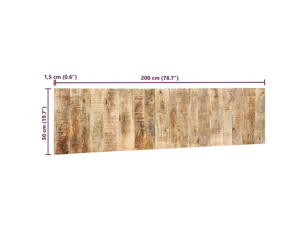 Tête de lit 200 cm bois de manguier brut massif