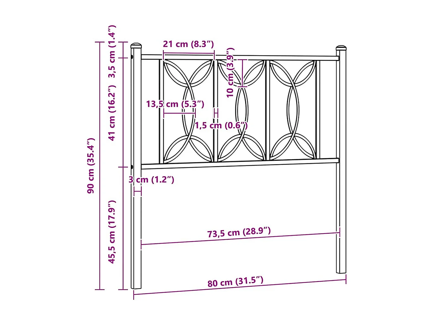 Testiera di Ricambio in Metallo Bianco 75 cm