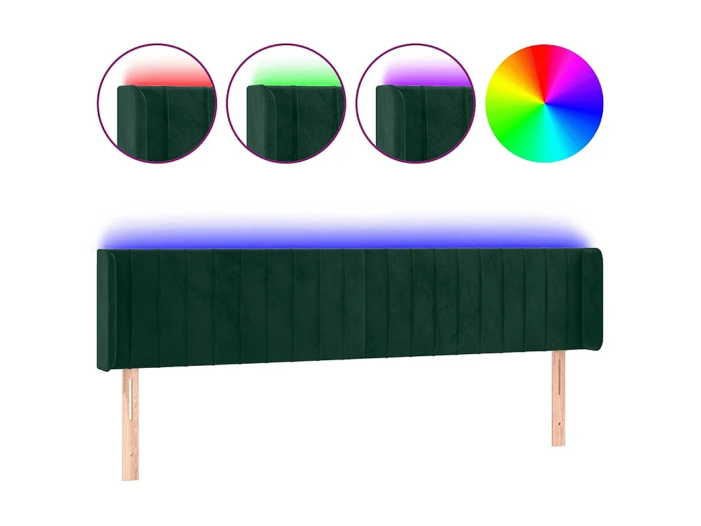 Cabecero con LED de terciopelo verde oscuro 203x16x78/88 cm