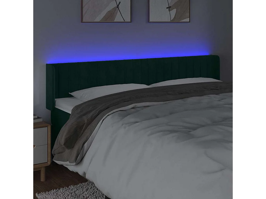 Tête de lit à LED Vert foncé 203x16x78/88 cm Velours