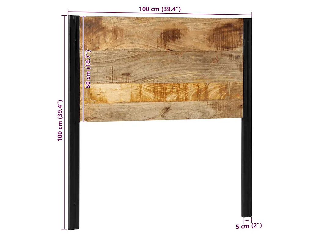 Hoofdeinde 100 cm massief hout mango en ijzer