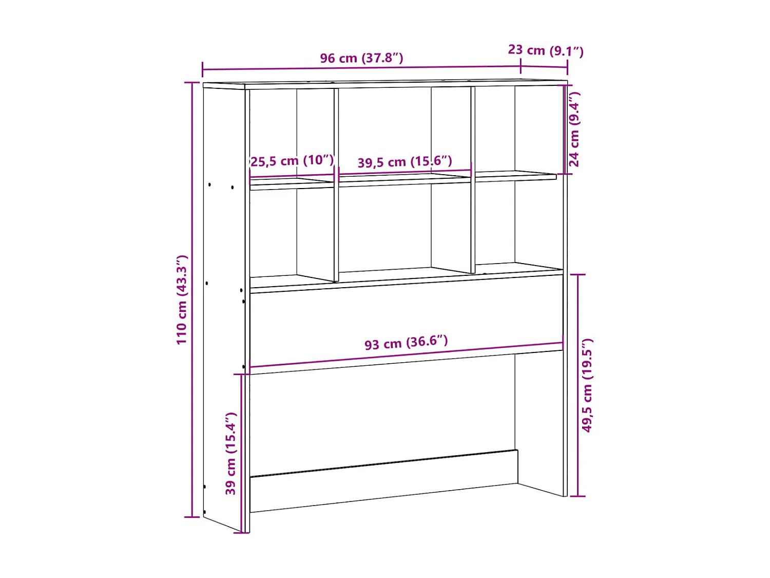Cabecero de cama con almacenaje madera maciza de pino 90 cm