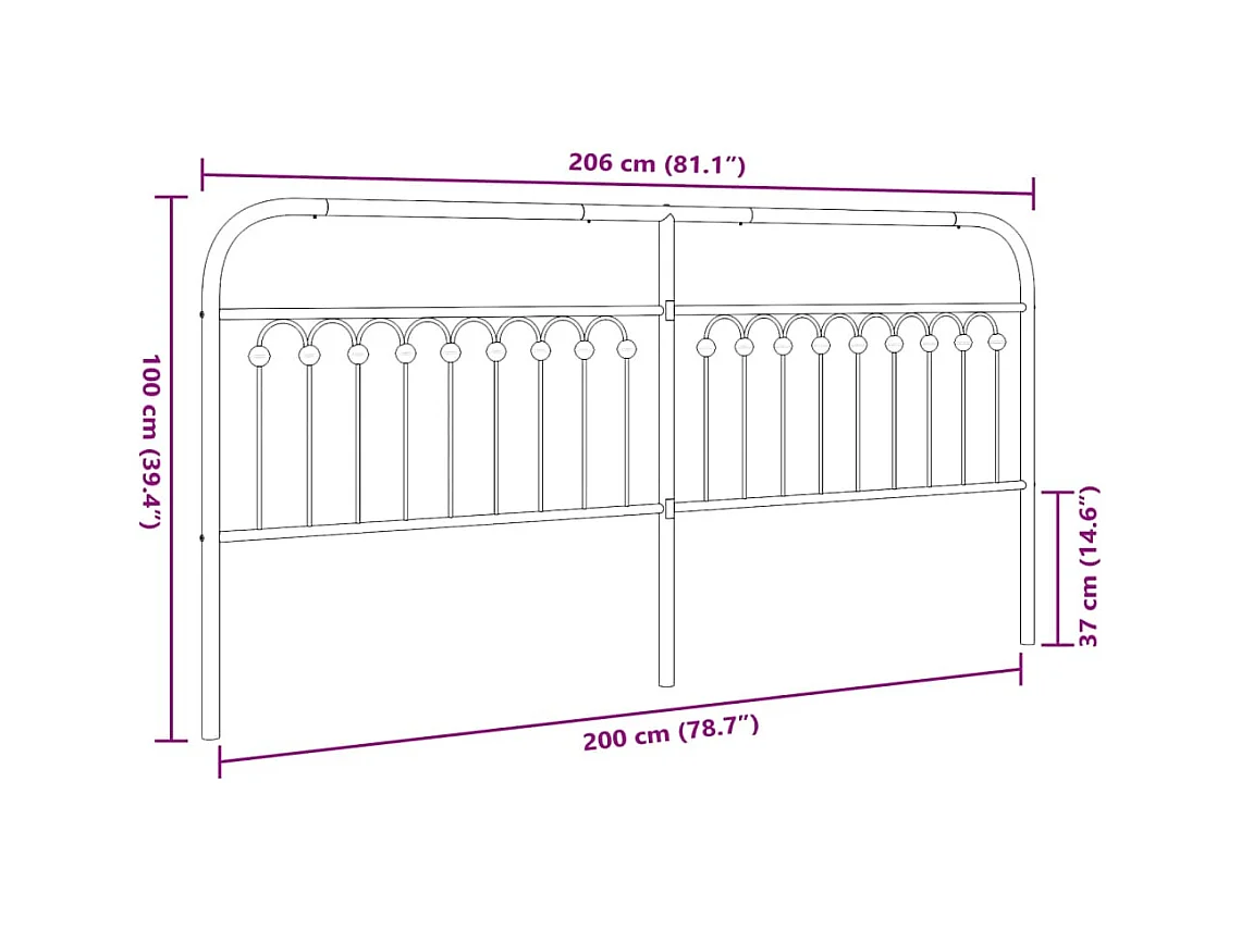 Tête de lit métal noir 200 cm