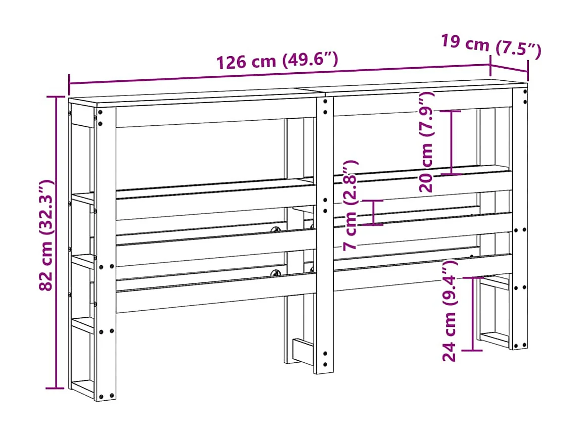 Kopfteil mit Ablagen 120 cm Massivholz Kiefer