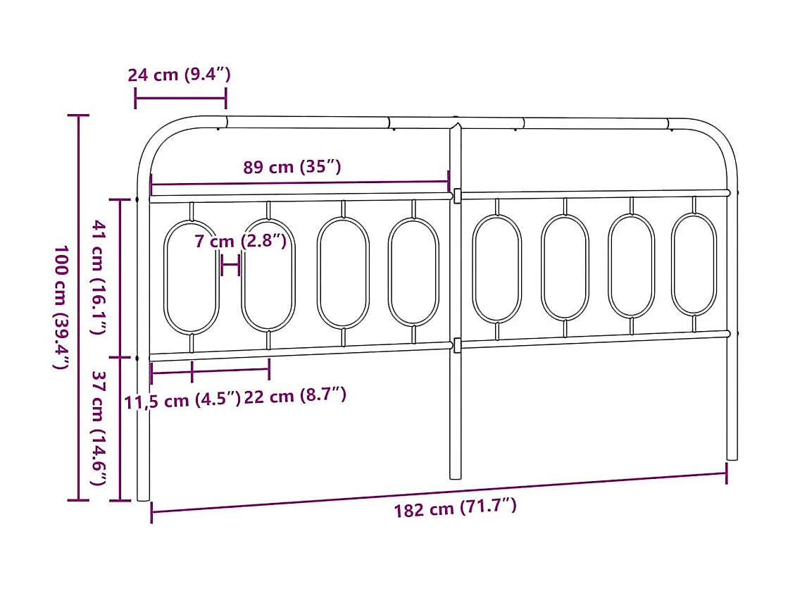 Tête de lit de remplacement métal noir 183 cm