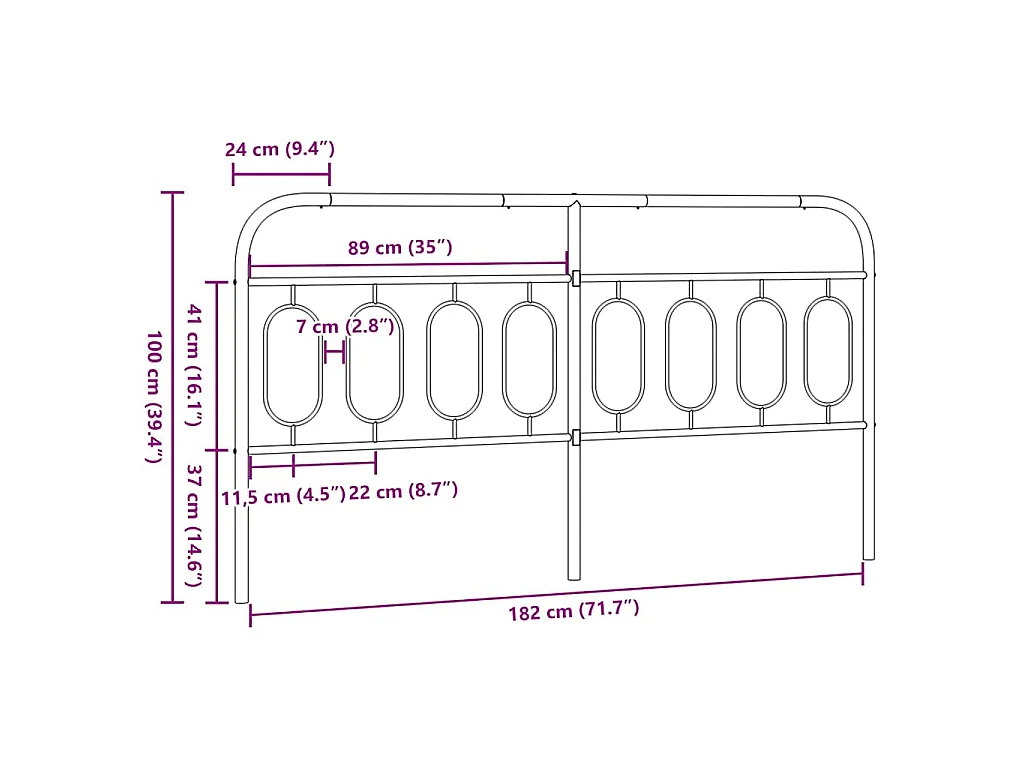 Tête de lit de remplacement métal noir 183 cm