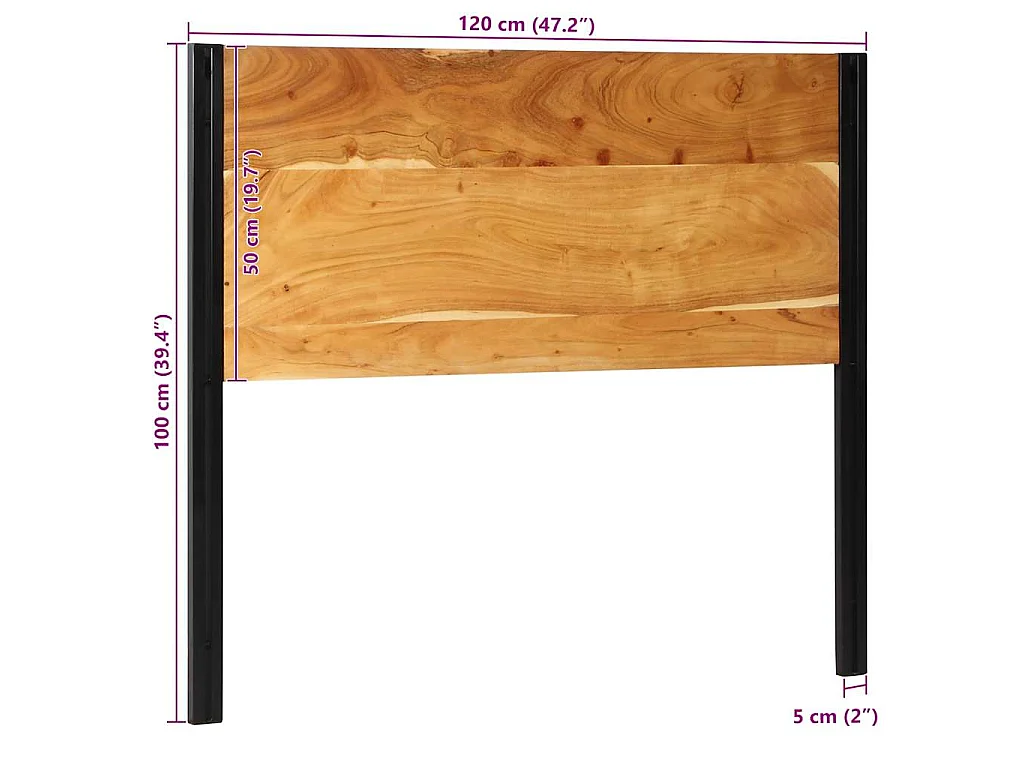 Hoofdeinde 120 cm massief hout acacia en ijzer
