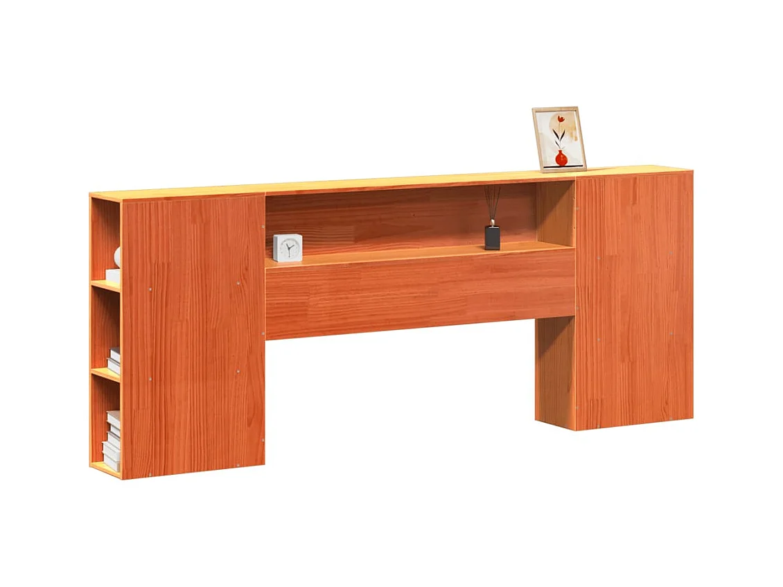 Tête de lit avec rangement cire marron 180cm bois massif de pin