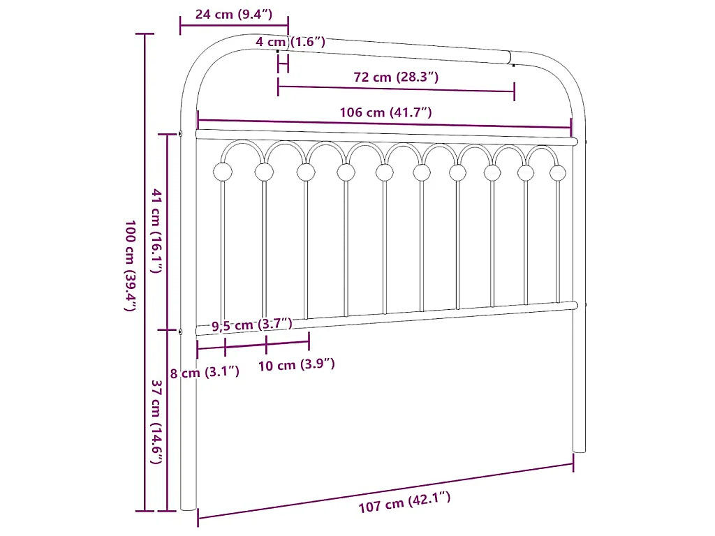 Vervangend hoofdbord 107 cm metaal zwart