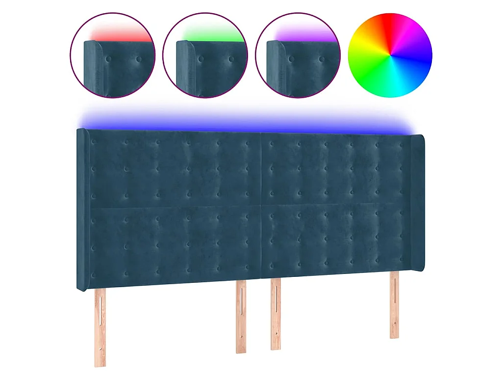 Testiera a LED Blu Scuro 163x16x118/128 cm in Velluto