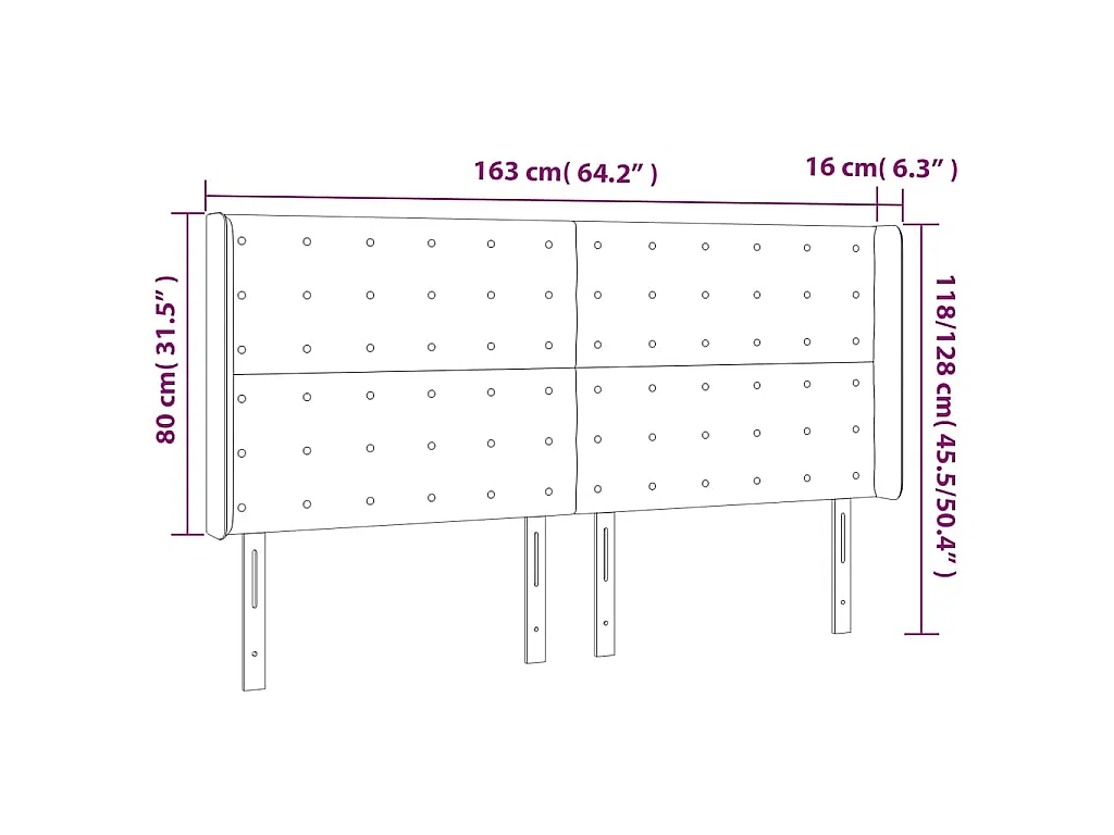 Testiera a LED Blu Scuro 163x16x118/128 cm in Velluto