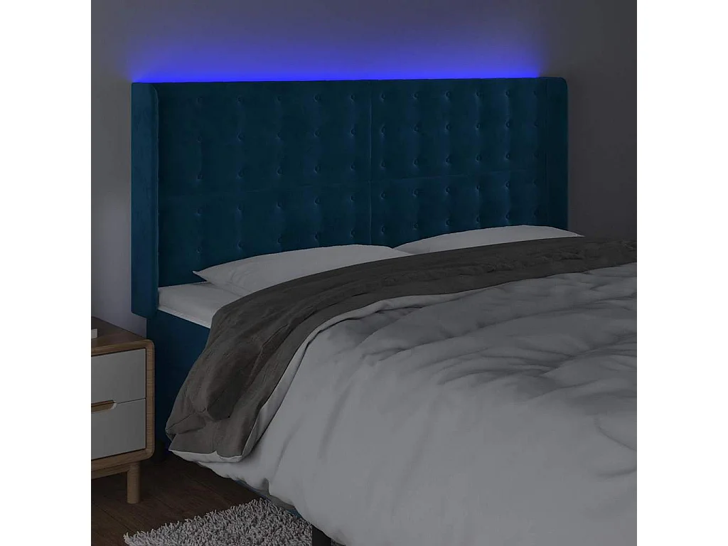 Testiera a LED Blu Scuro 163x16x118/128 cm in Velluto