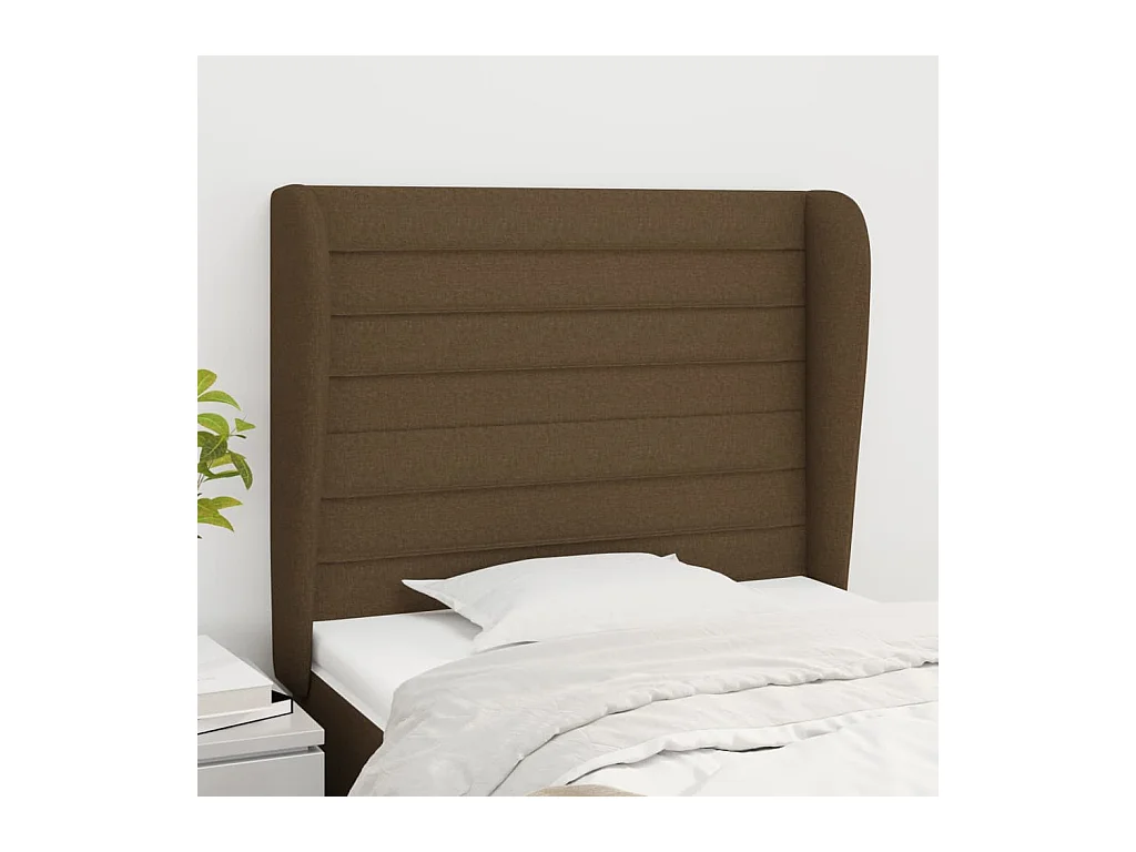 Tête de lit avec oreilles Marron foncé 93x23x118/128 cm Tissu