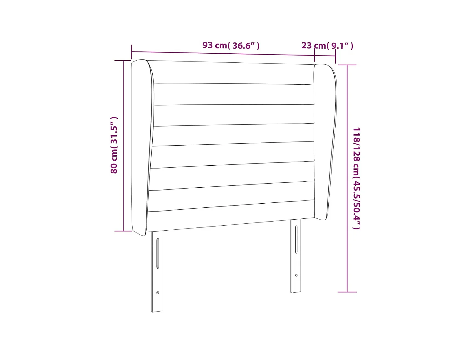 Tête de lit avec oreilles Marron foncé 93x23x118/128 cm Tissu