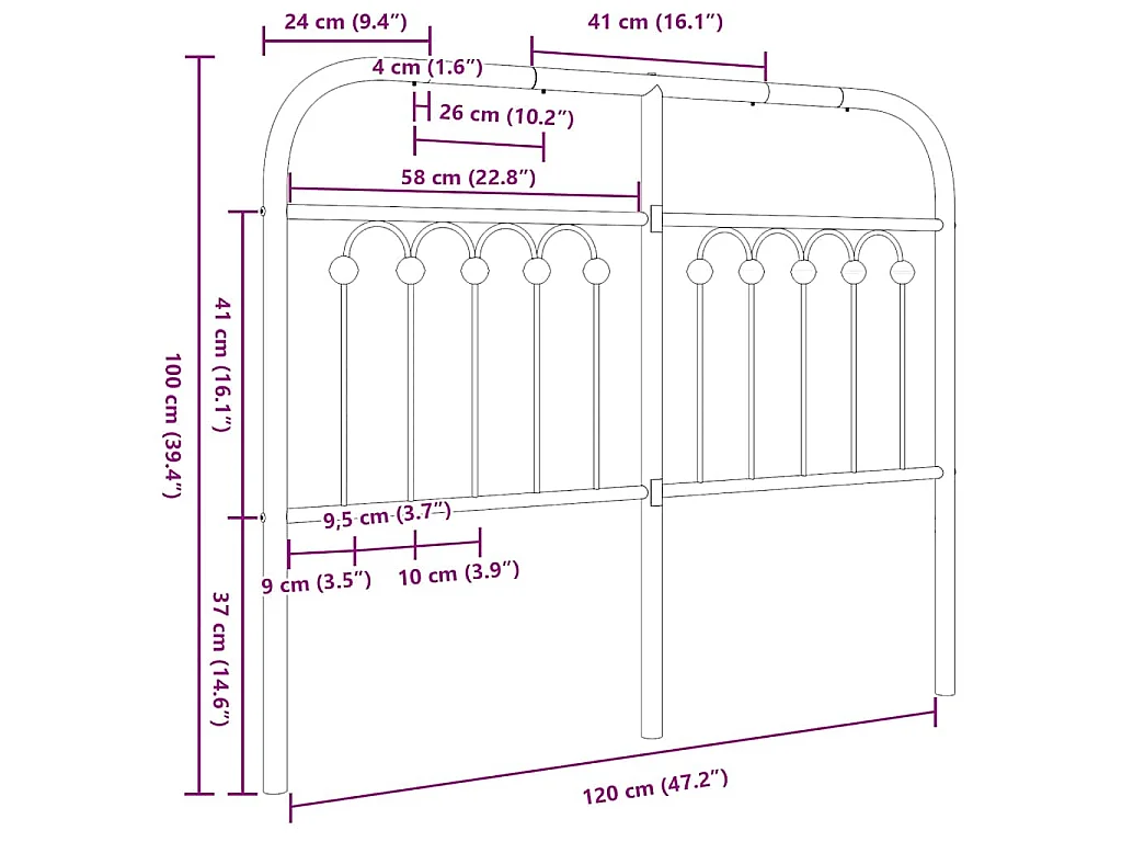 Vervangend hoofdbord 120 cm metaal wit