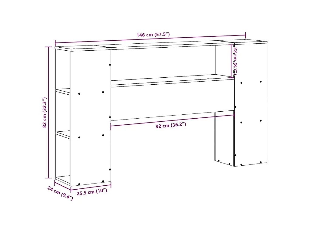 Hoofdbord met opbergruimte 140 cm massief grenenhout wit