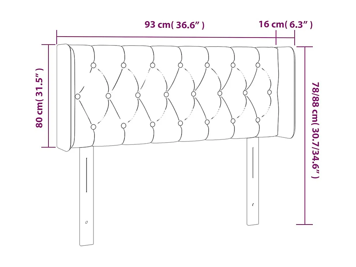 Hoofdbord met randen 93x16x78/88 cm fluweel donkergroen