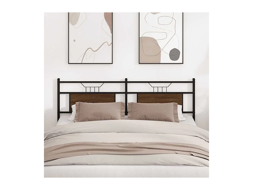 Hoofdbord 160 cm bewerkt hout en staal bruin eikenkleurig