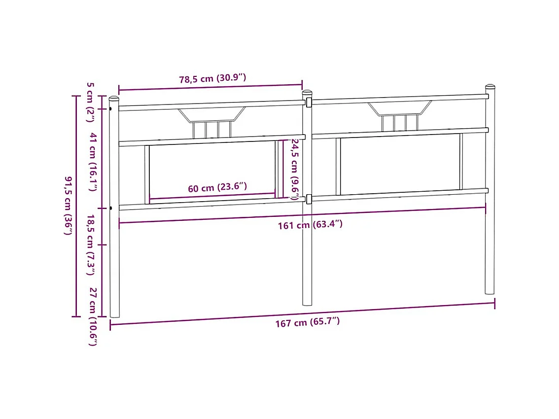 Hoofdbord 160 cm bewerkt hout en staal bruin eikenkleurig