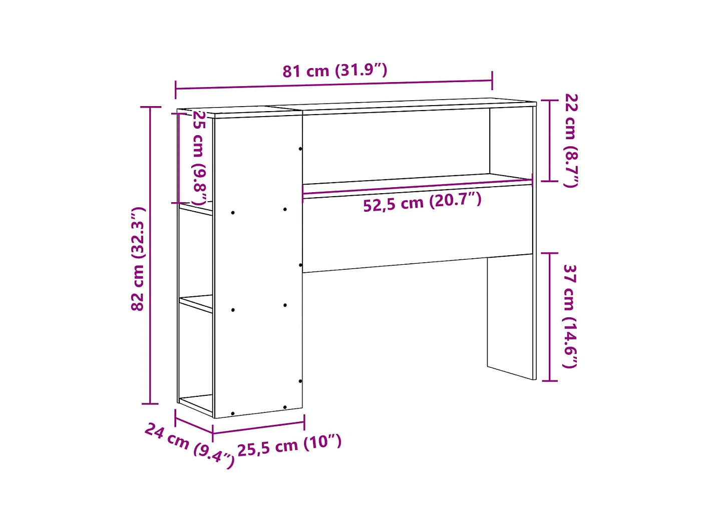 Hoofdbord met opbergruimte 75 cm massief grenenhout wasbruin