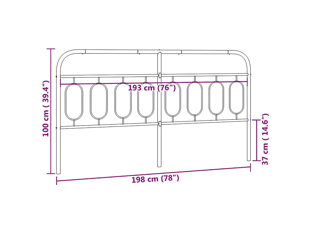 Tête de lit de remplacement métal noir 193 cm