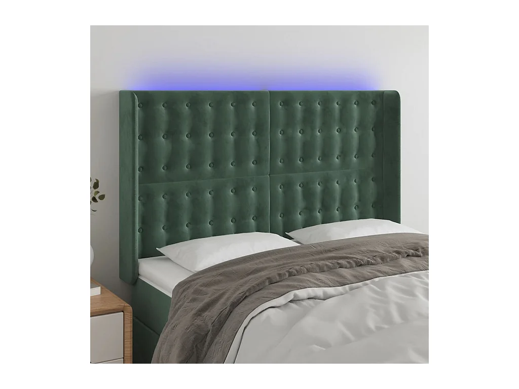 Hoofdbord LED 147x16x118/128 cm fluweel donkergroen