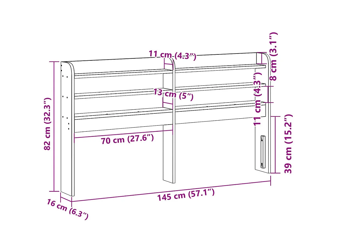 Kopfteil mit Ablagen Weiß 135 cm Massivholz Kiefer