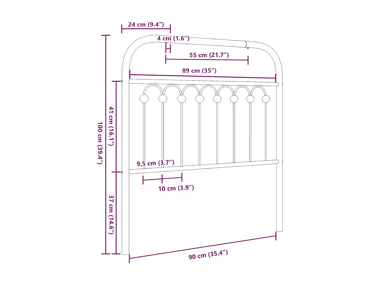 Tête de lit de remplacement métal blanc 90 cm