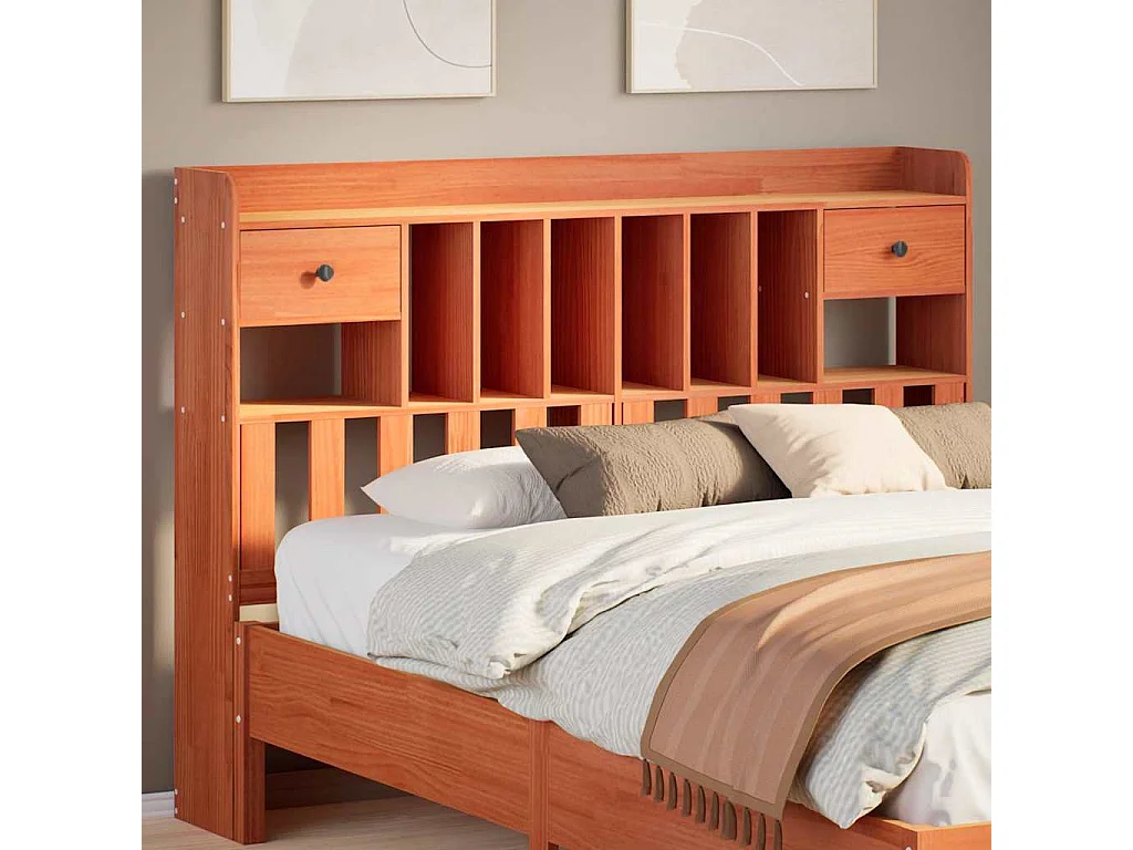 Tête de lit avec rangement cire marron 150cm bois massif de pin
