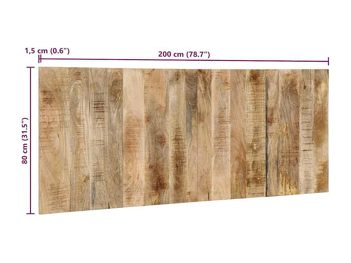 Cabeceira 200 cm madeira de mangueira áspera maciça