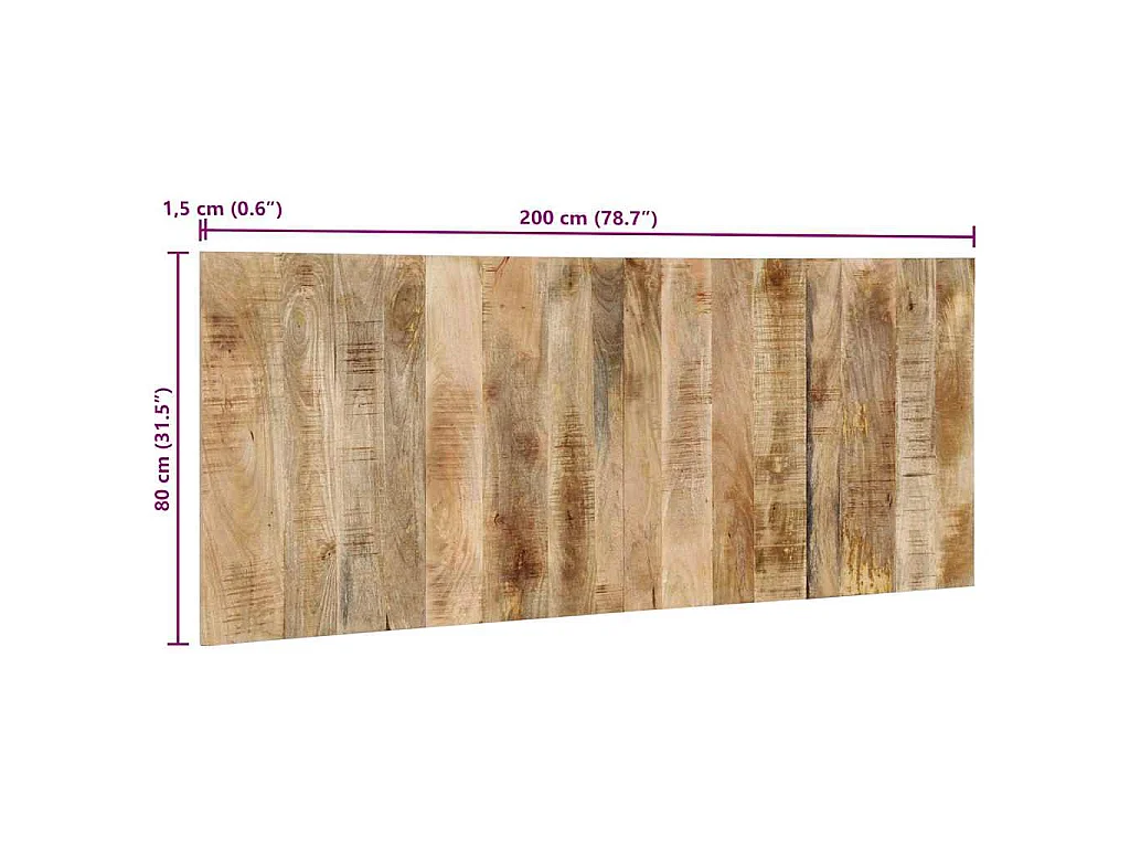 Cabecero de cama 200 cm madera maciza de mango rugoso