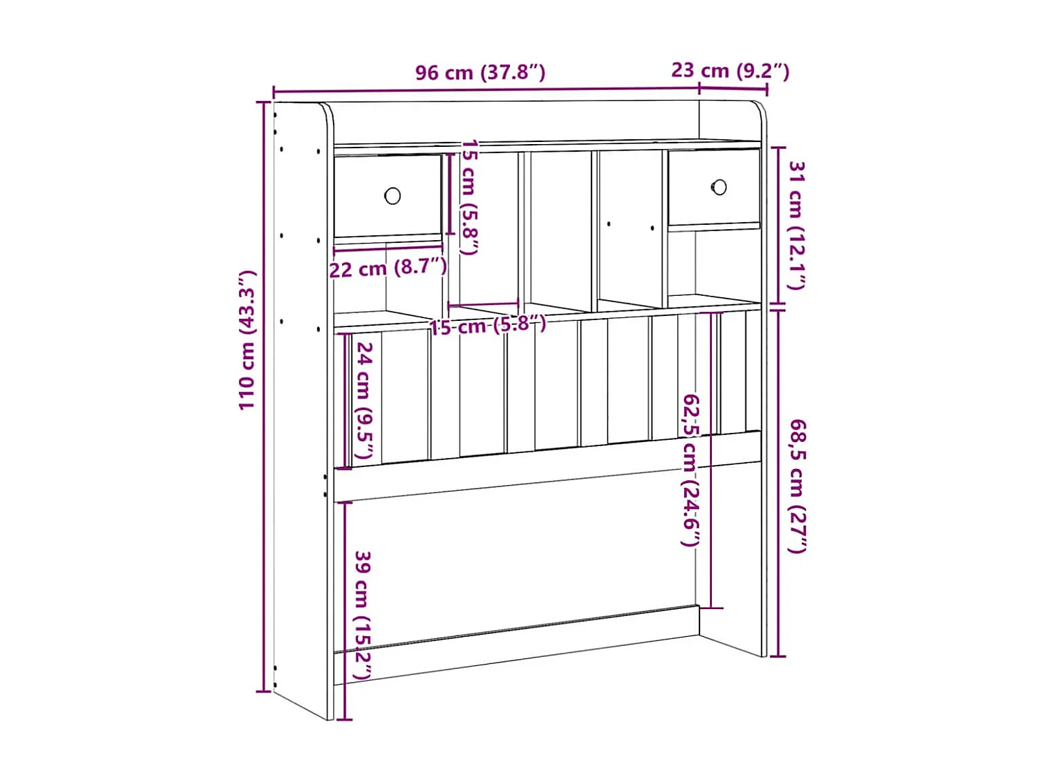 Testiera con Ripiani Marrone Cera 90 cm in Legno di Pino