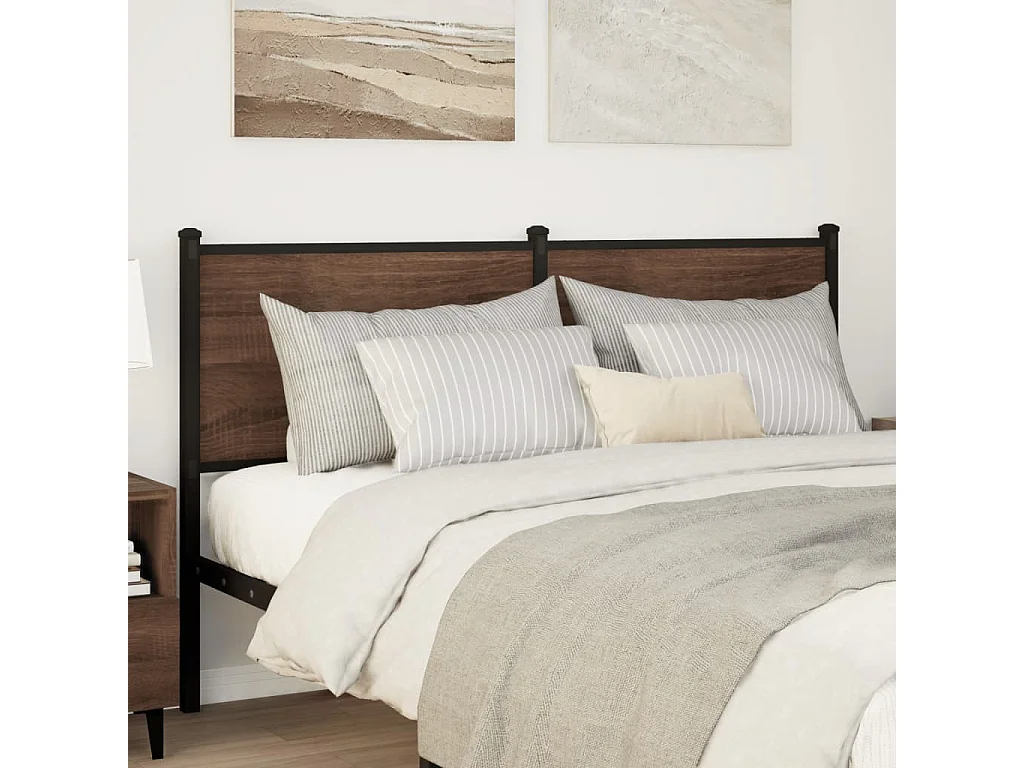Hoofdbord 135 cm bewerkt hout en staal bruin eikenkleurig